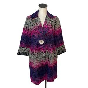 3 Sisters Women’s Yarn Embroidered Pea Coat size L Academia Preppy Gossip Girl